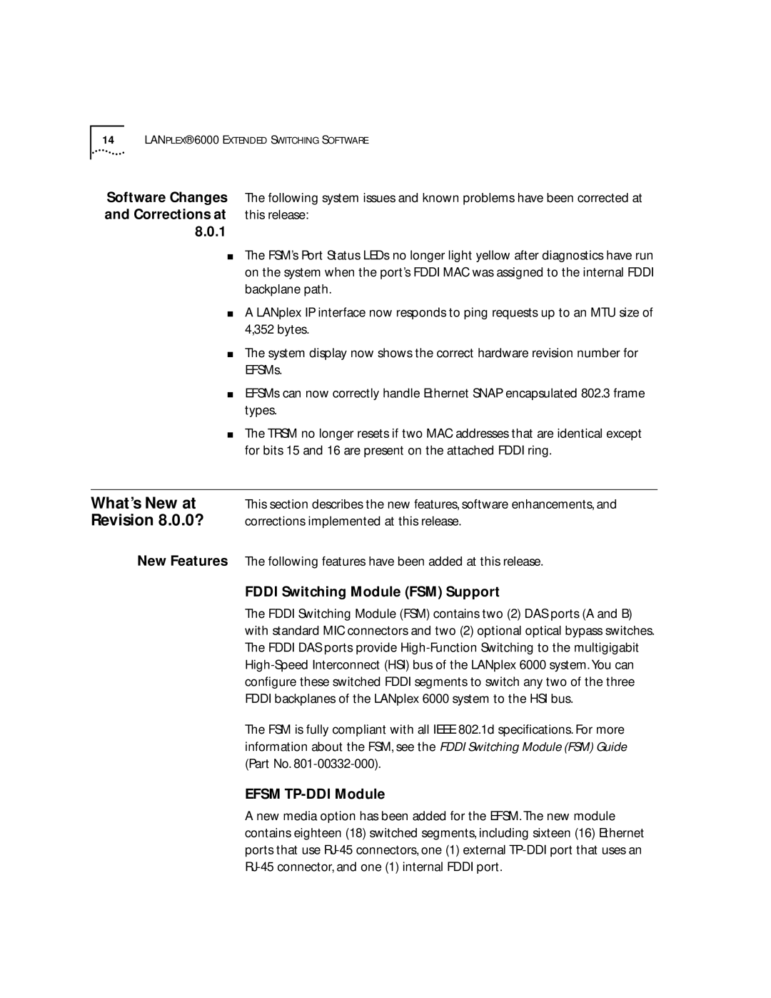 3Com 6000 manual What’s New at, Revision 8.0.0?, Software Changes, Corrections implemented at this release 