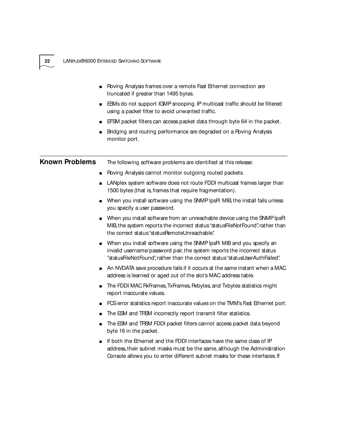 3Com 6000 manual Known Problems 