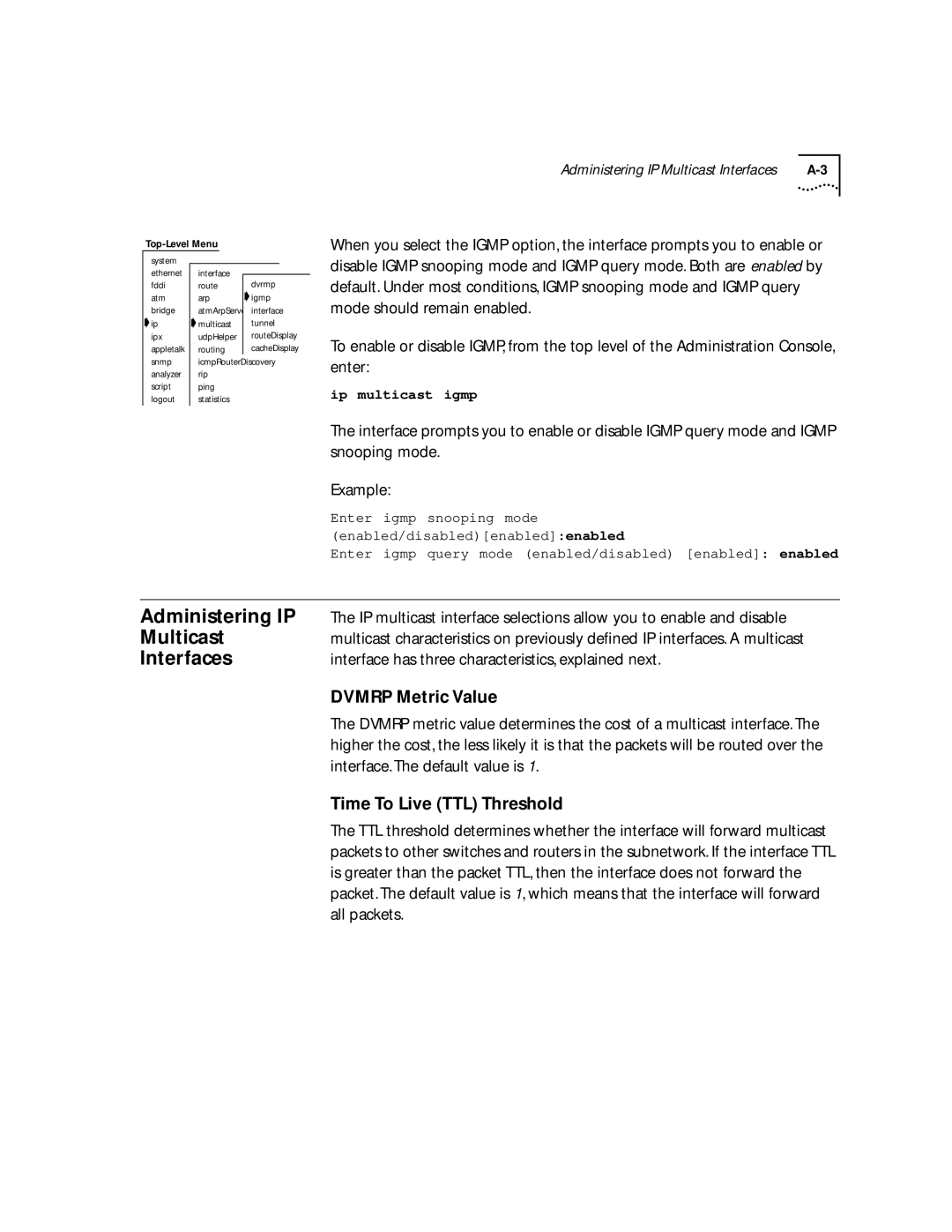 3Com 6000 manual Administering IP, Multicast, Interfaces 