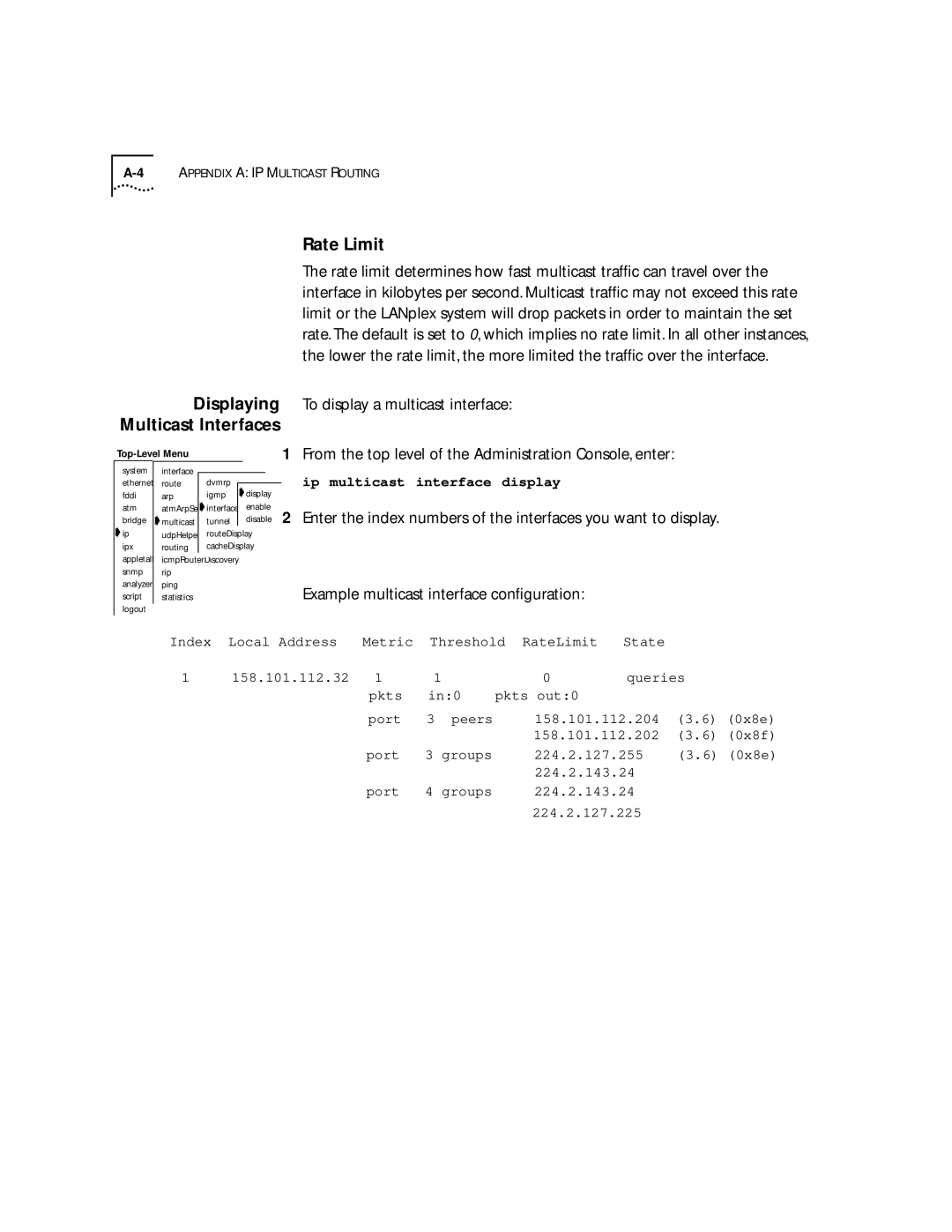 3Com 6000 manual Rate Limit, Example multicast interface conﬁguration 