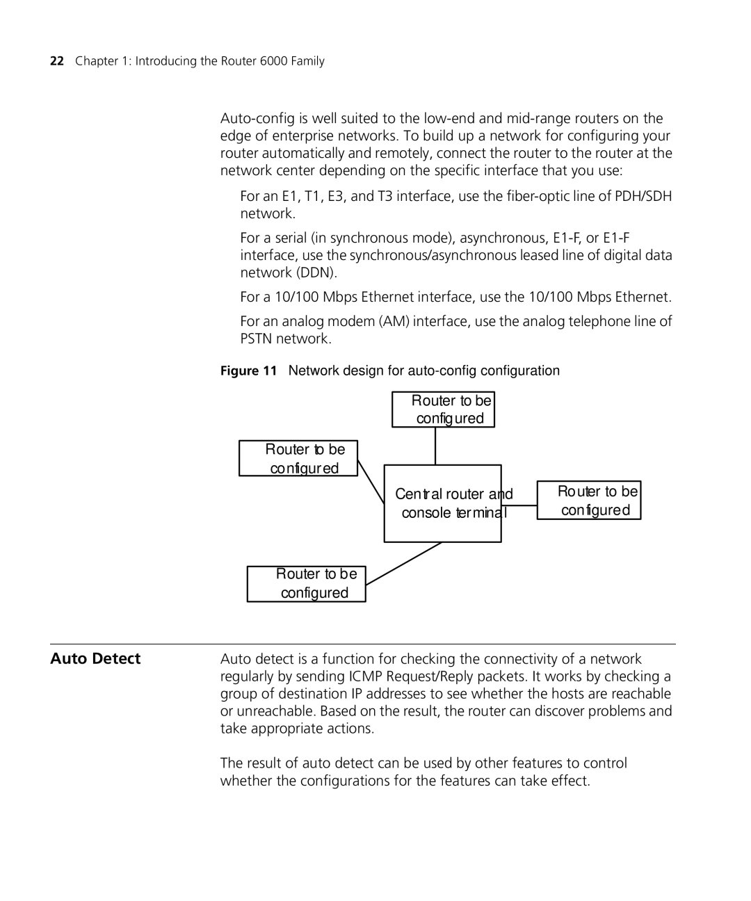 3Com 6000 manual Auto Detect, Router to be Configured Central router Console terminal, Take appropriate actions 