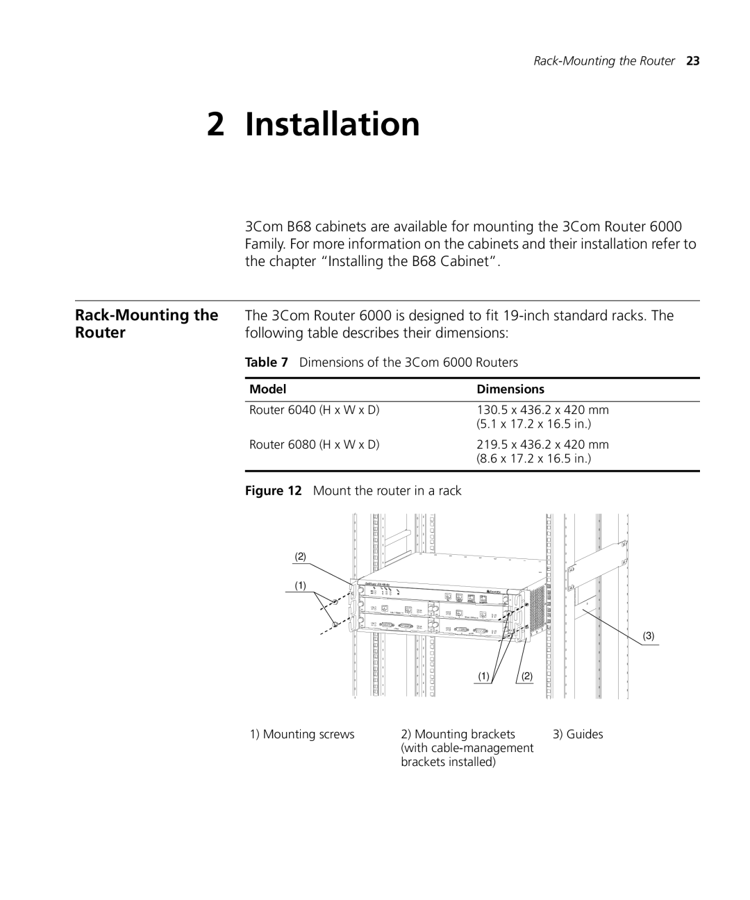 3Com 6000 manual Rack-Mounting, Following table describes their dimensions, Model Dimensions 