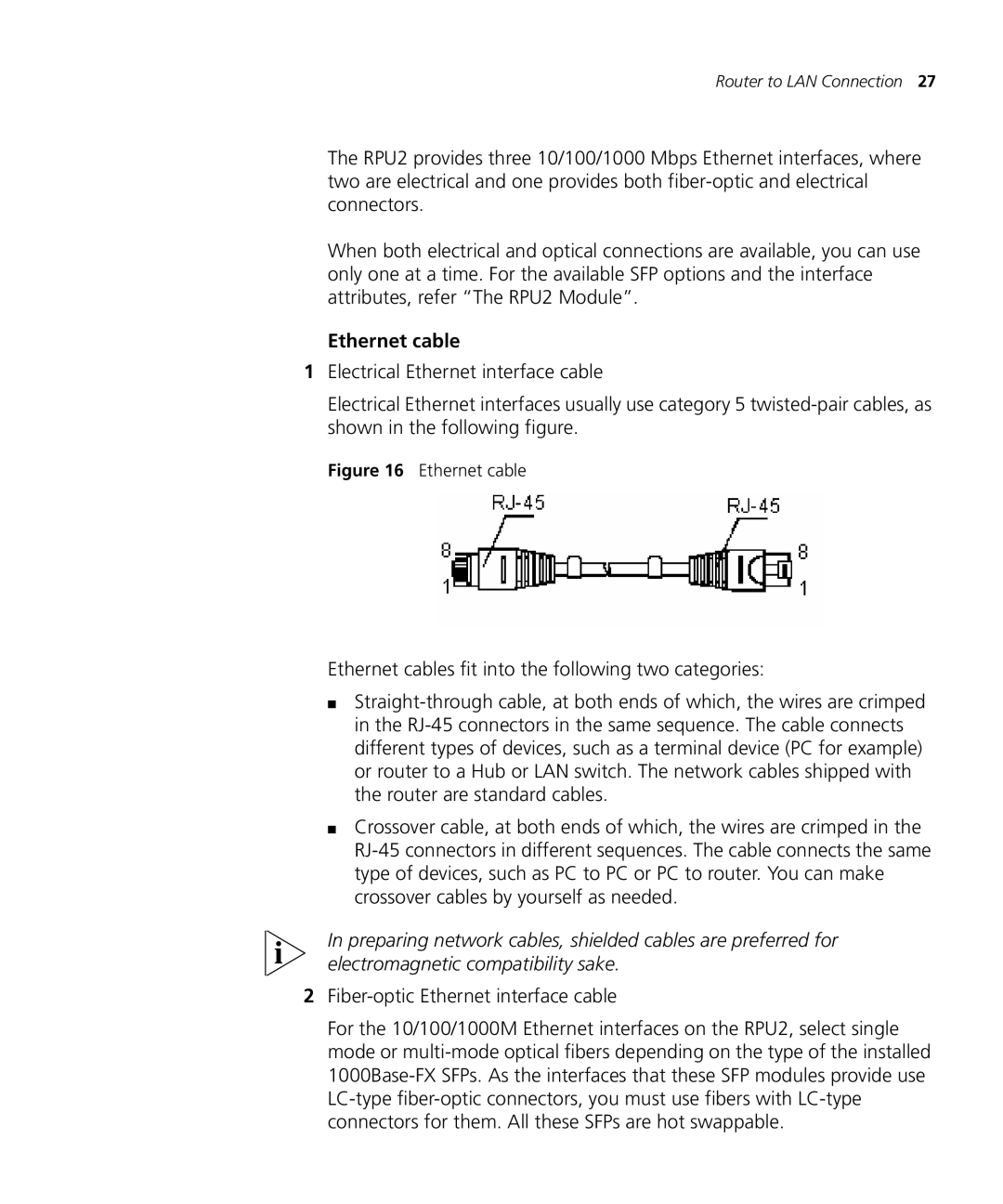 3Com 6000 manual Ethernet cable, Fiber-optic Ethernet interface cable 