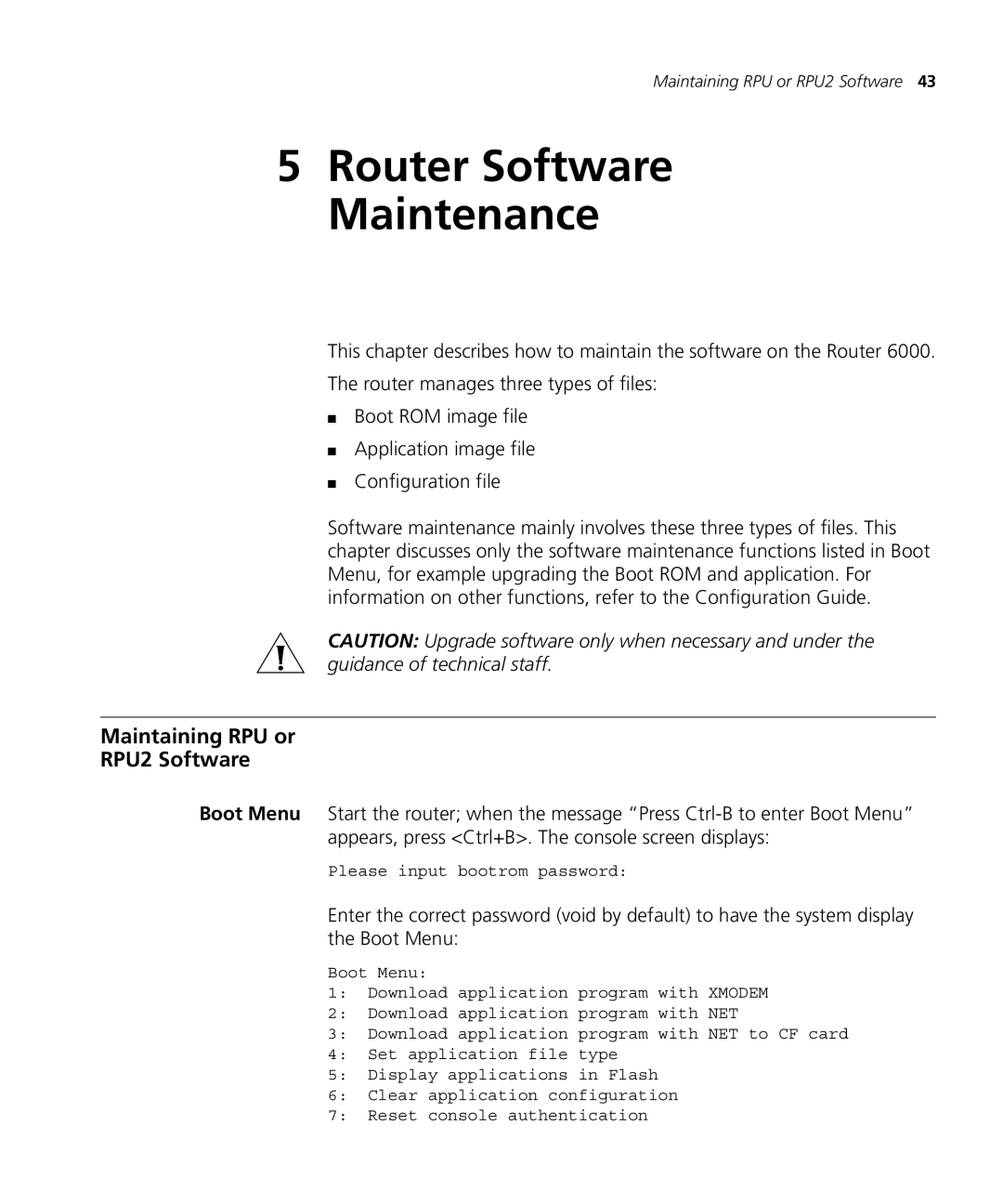 3Com 6000 manual Router Software Maintenance, Maintaining RPU or RPU2 Software 