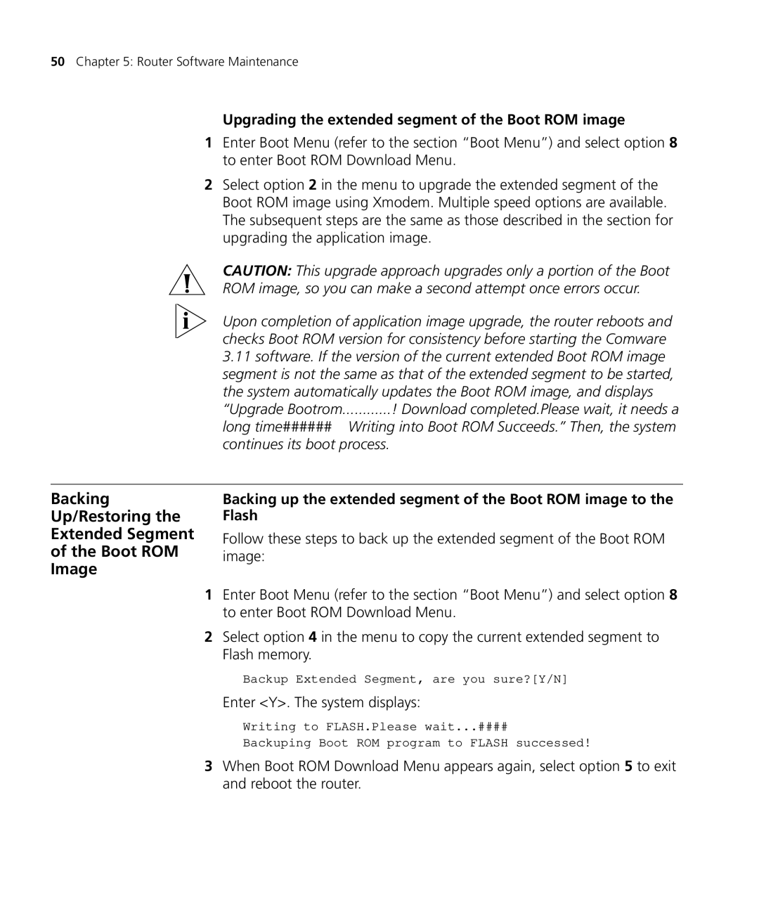3Com 6000 manual Backing Up/Restoring Extended Segment Boot ROM Image, Upgrading the extended segment of the Boot ROM image 