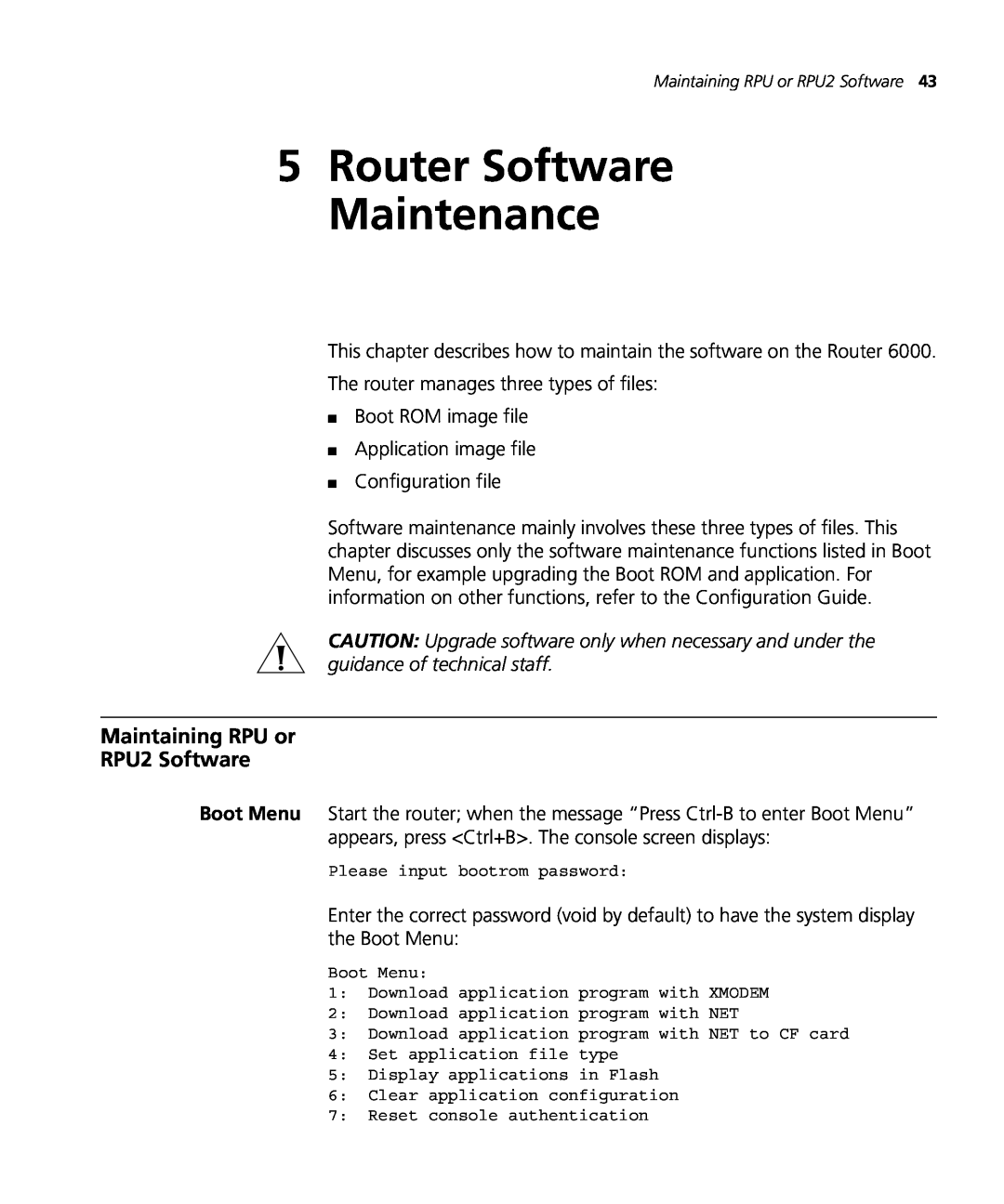 3Com 6000 manual 5Router Software Maintenance, Maintaining RPU or RPU2 Software 
