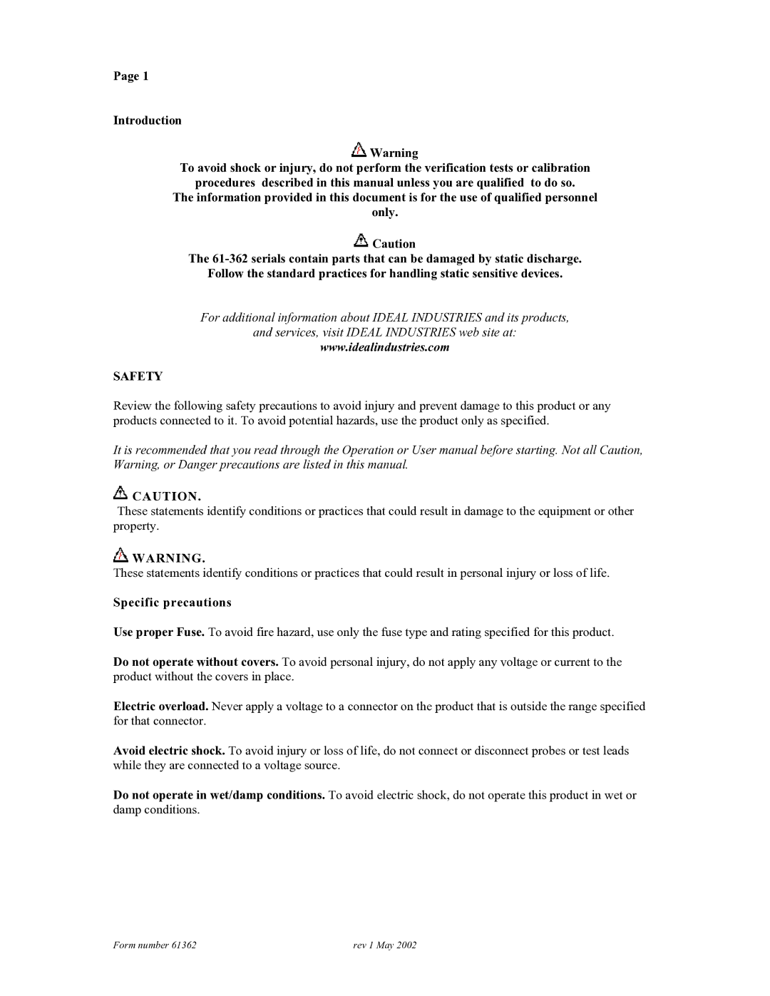 3Com 61-362 technical manual Safety, Specific precautions 