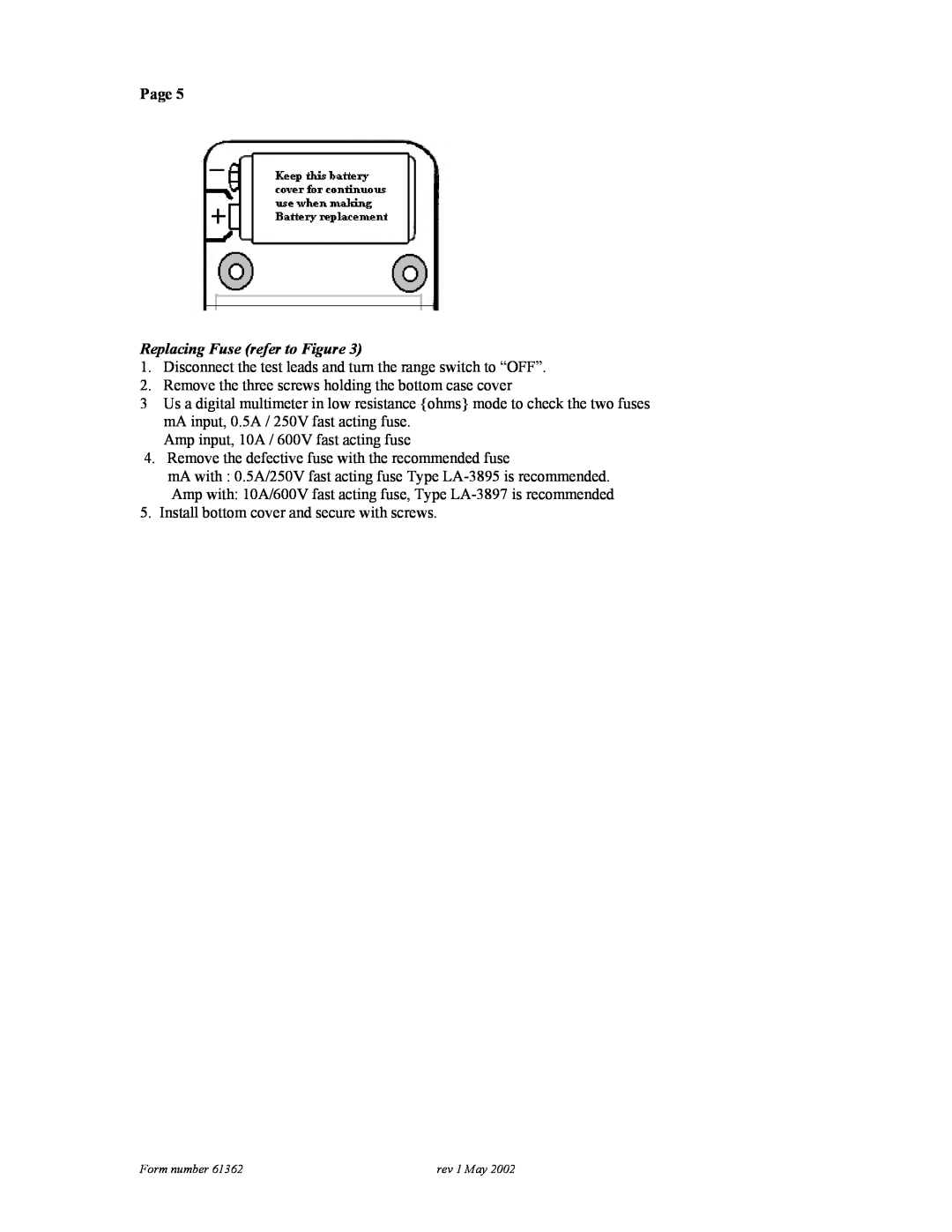 3Com 61-362 technical manual Page, Replacing Fuse refer to Figure 