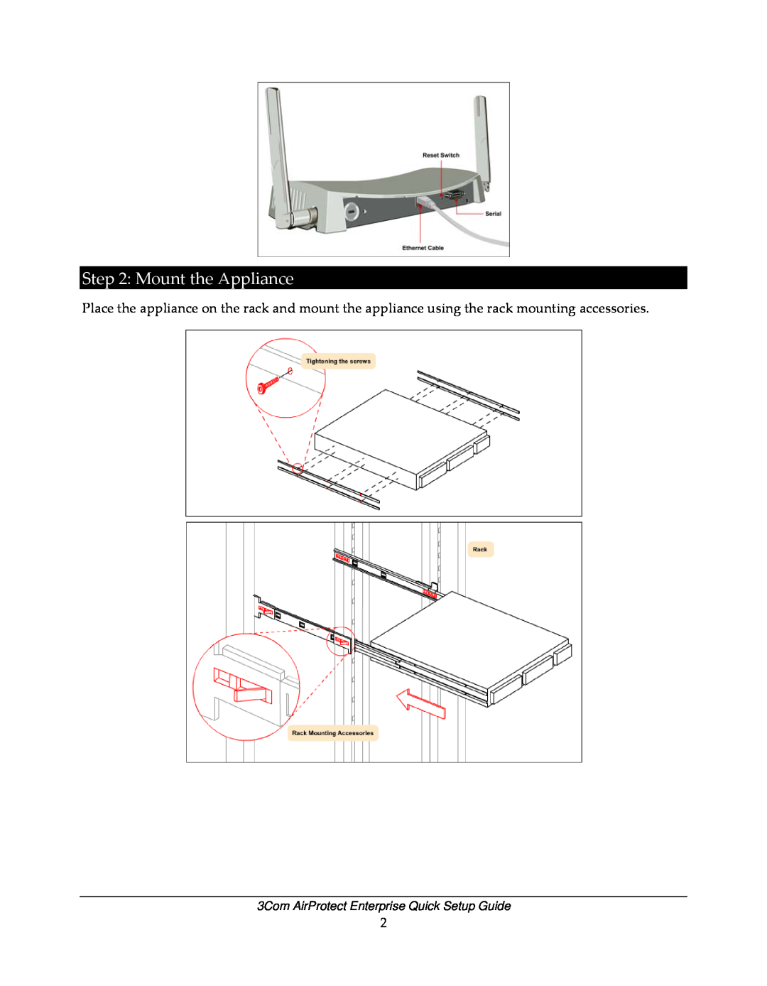 3Com 6100 setup guide Mount the Appliance, 3Com AirProtect Enterprise Quick Setup Guide 