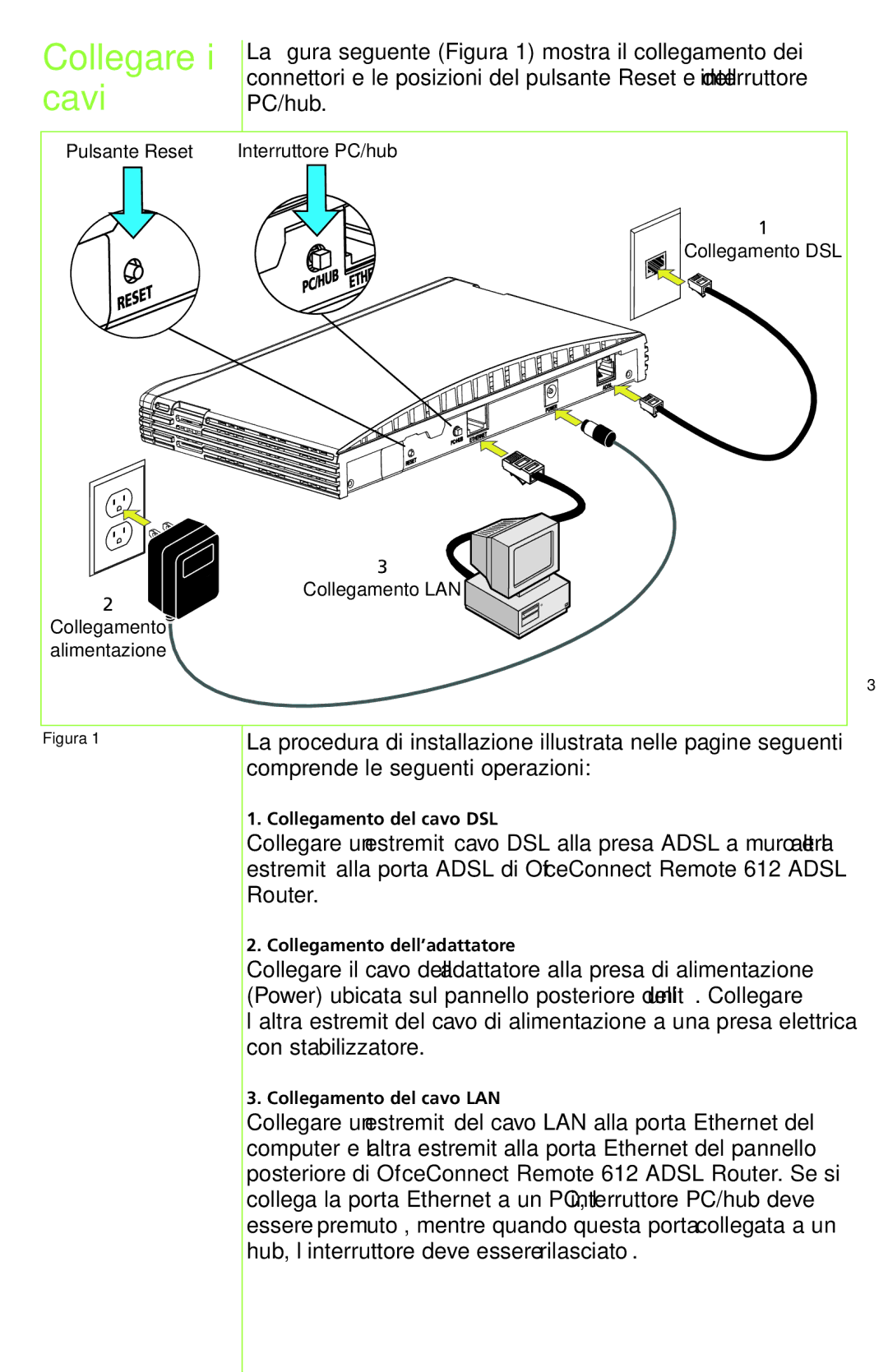 3Com 612 manual Collegare, Cavi 