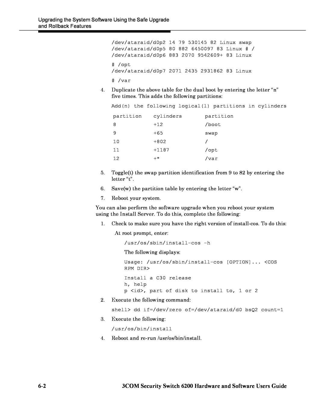 3Com 3COM Security Switch 6200 Hardware and Software Users Guide, Savew the partition table by entering the letter “w” 