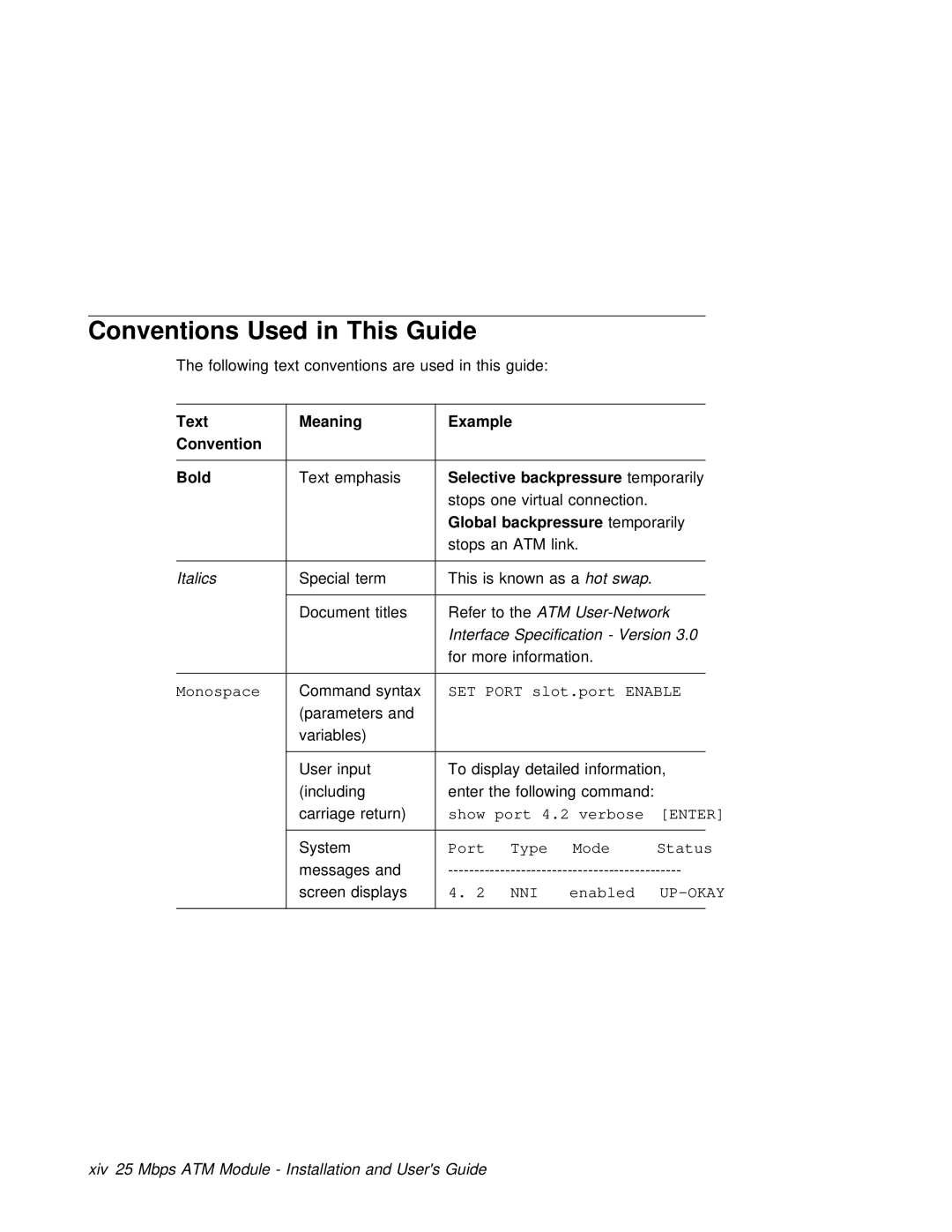 3Com 6412M-25-TP manual Guide, Text, Convention Bold, Backpressure 