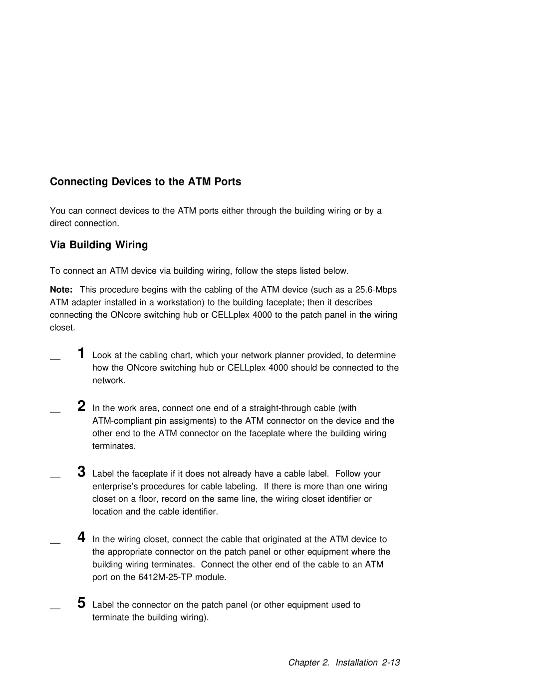 3Com 6412M-25-TP manual Connecting Devices to the ATM Ports, Via Building Wiring 