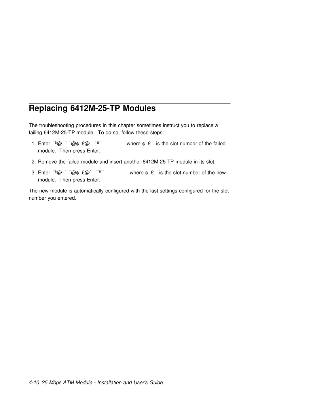 3Com manual Replacing 6412M-25-TP Modules, 10 25 Mbps ATM Module Installation and Users Guide 