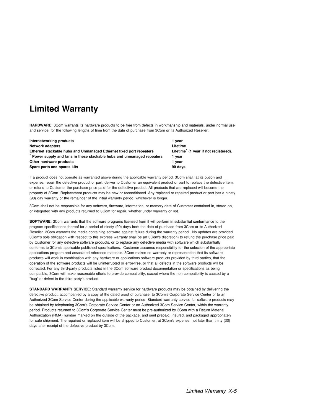 3Com 6412M-25-TP manual Limited Warranty 