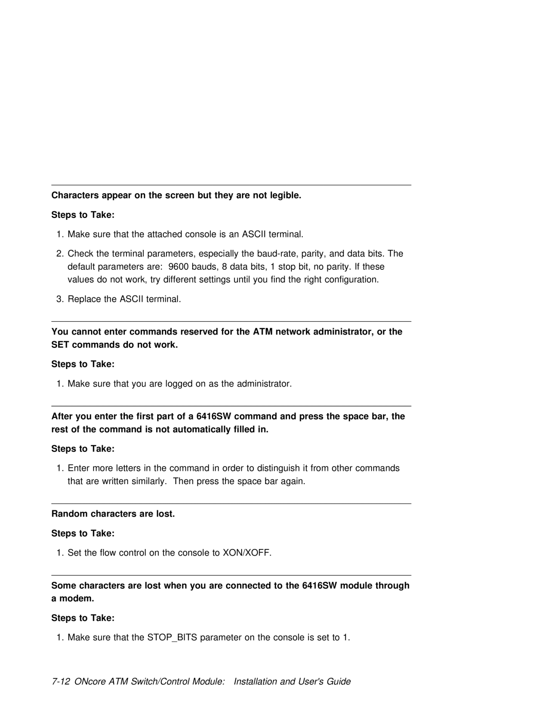 3Com 6416SW manual You, Not work, Enter First, Bar Rest, Is not, Filled Steps Take, Random characters are lost, Lost, Modem 