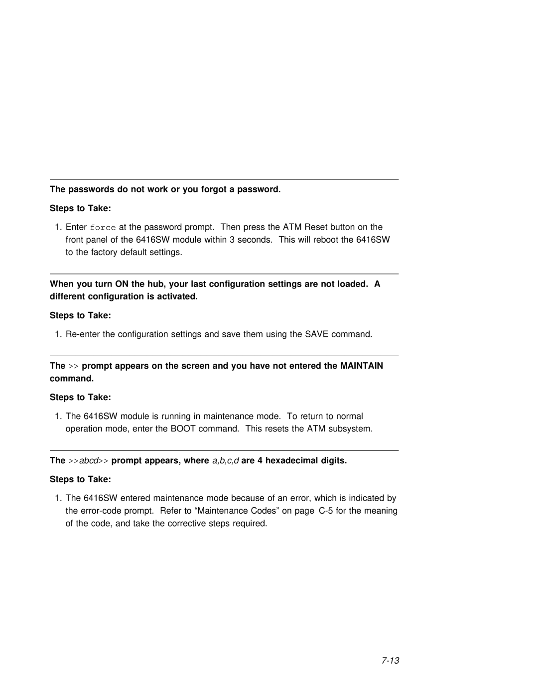 3Com 6416SW manual Password, Last, Settings Are Not, Activated Steps to Take, Have, Digits 