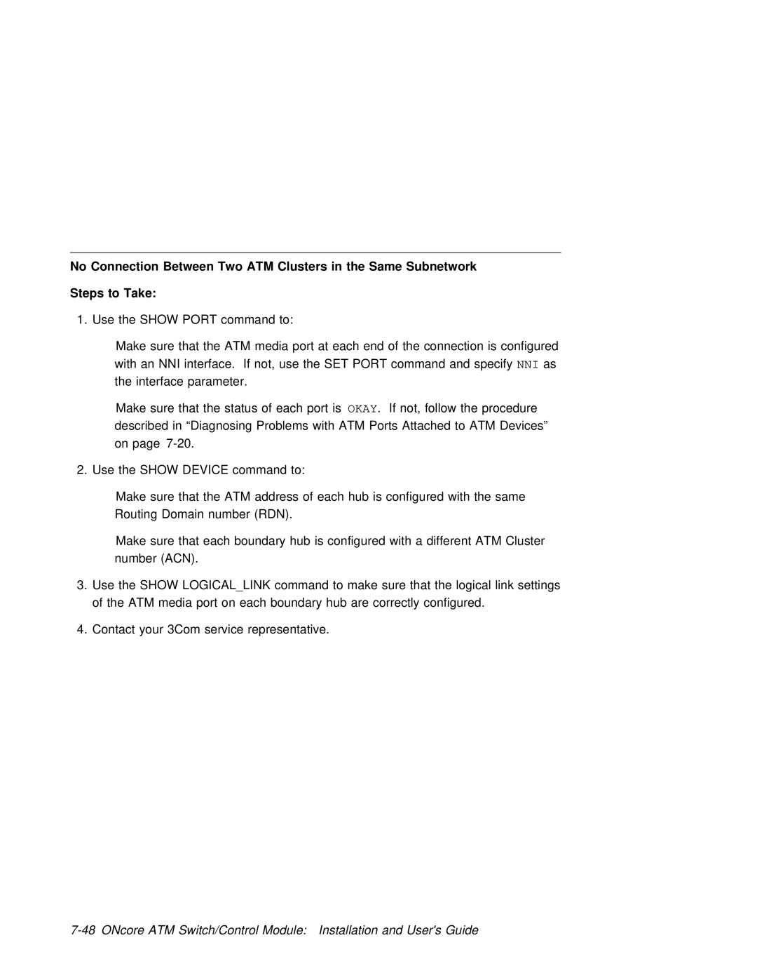 3Com 6416SW manual Command to make Sure that Logical link settings 