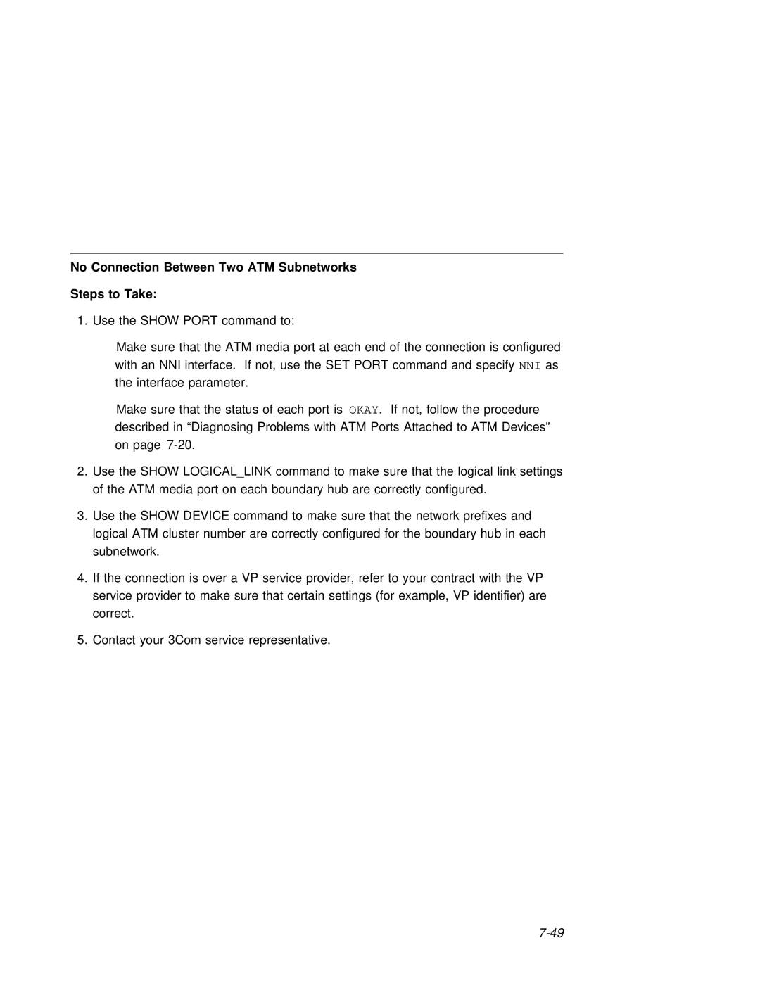 3Com 6416SW manual No Connection Between Two ATM Subnetworks Steps to Take, Show Device 