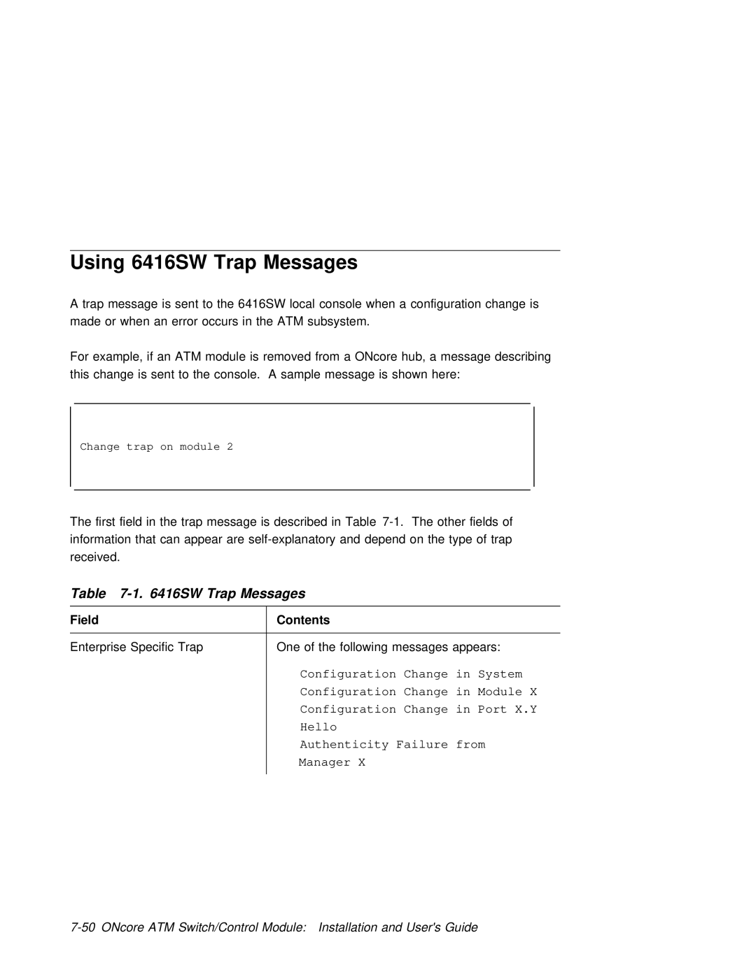 3Com 6416SW manual Using, Trap, Field Contents 