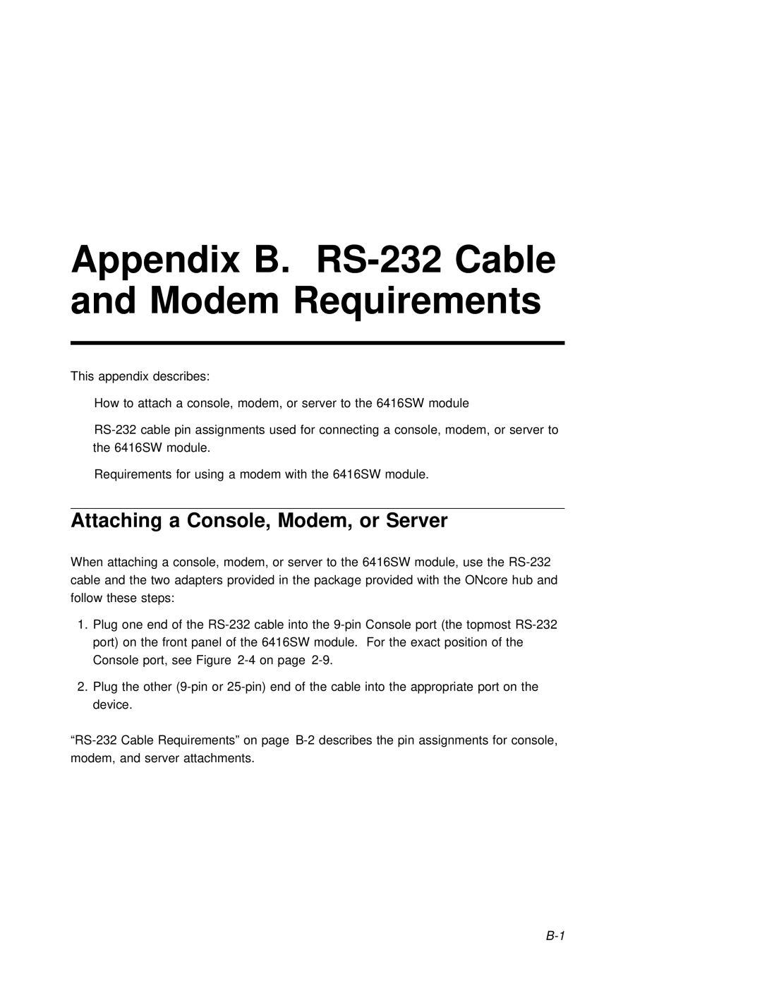 3Com 6416SW manual Appendix B. RS-232 Cable Modem Requirements 