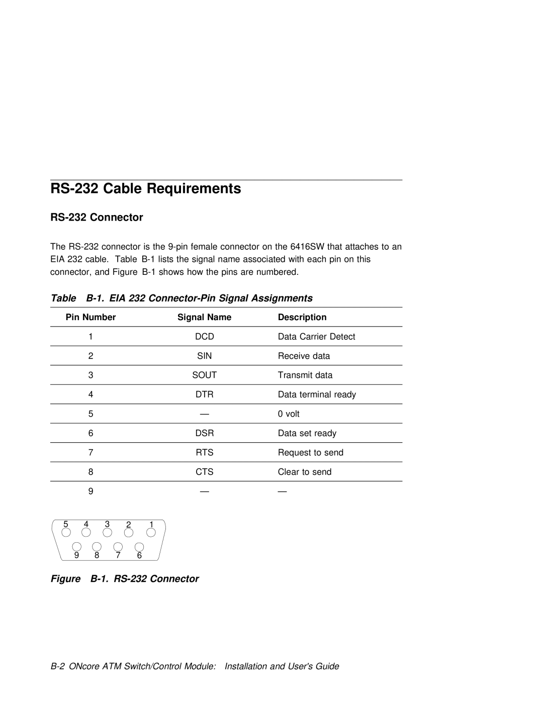 3Com 6416SW manual RS-232 Cable Requirements, RS-232 Connector, Signal Name Description 