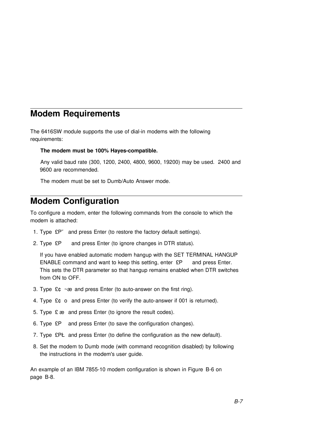 3Com 6416SW manual Modem Requirements, Modem Configuration, Modem must be 100% Hayes-compatible, Hangup 