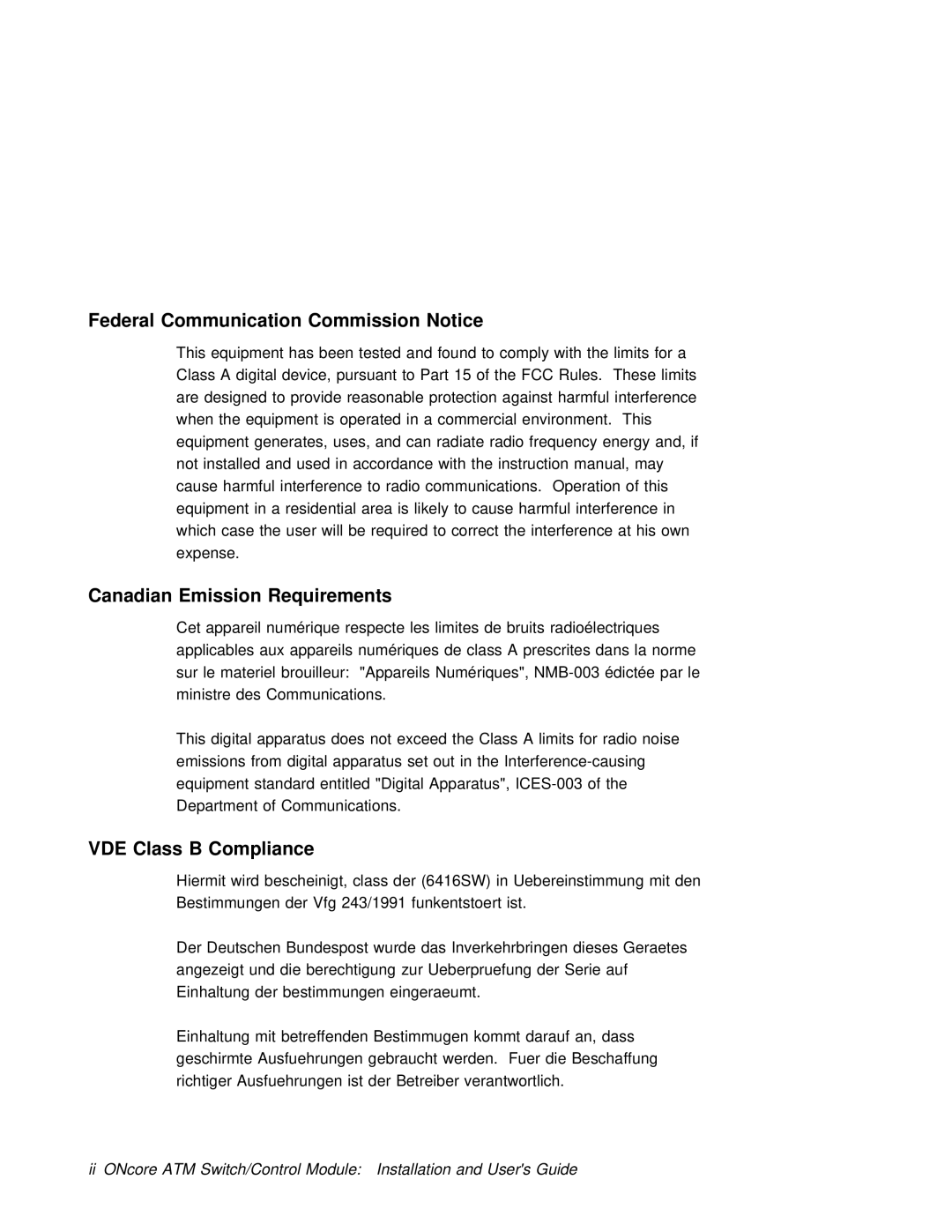 3Com 6416SW manual Canadian Emission Requirements, VDE Class B Compliance 