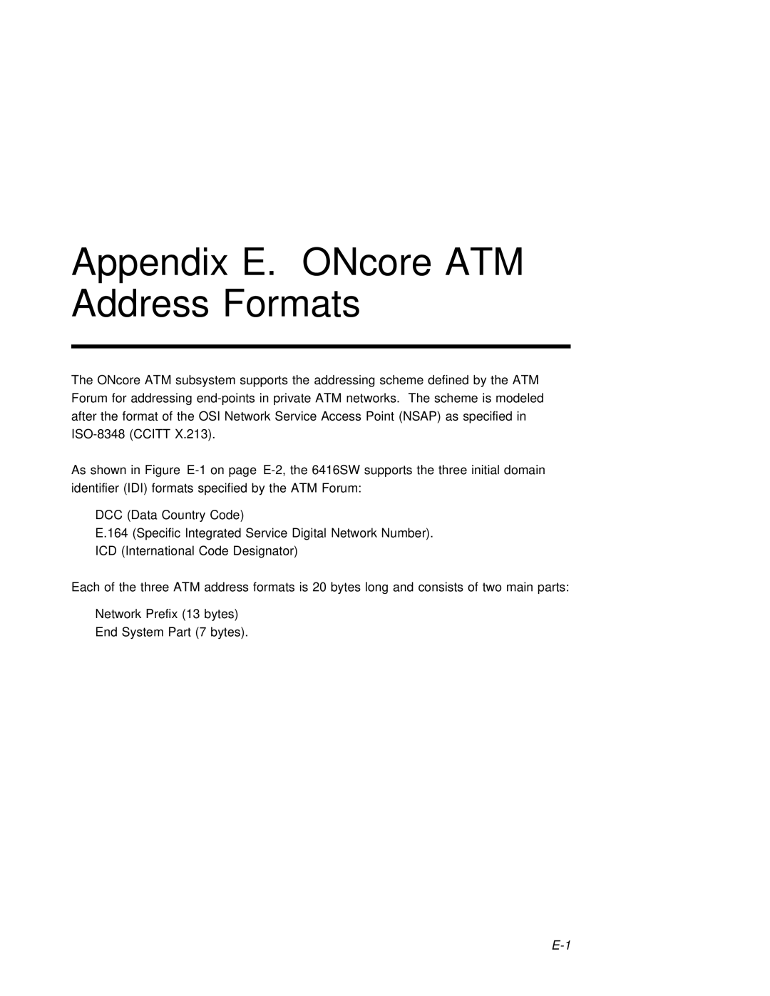 3Com 6416SW manual Appendix E. ONcore ATM Address Formats, Ccitt 