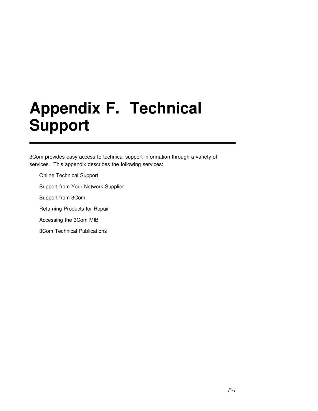 3Com 6416SW manual Appendix F. Technical Support 