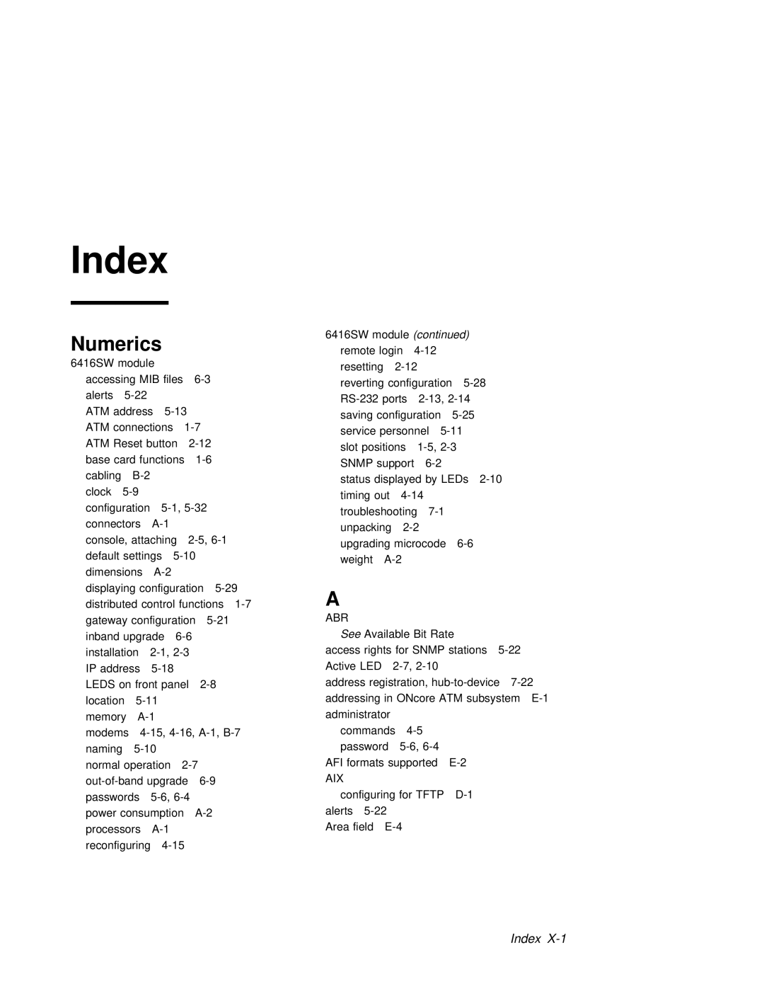 3Com 6416SW manual Numerics, IndexX-1 