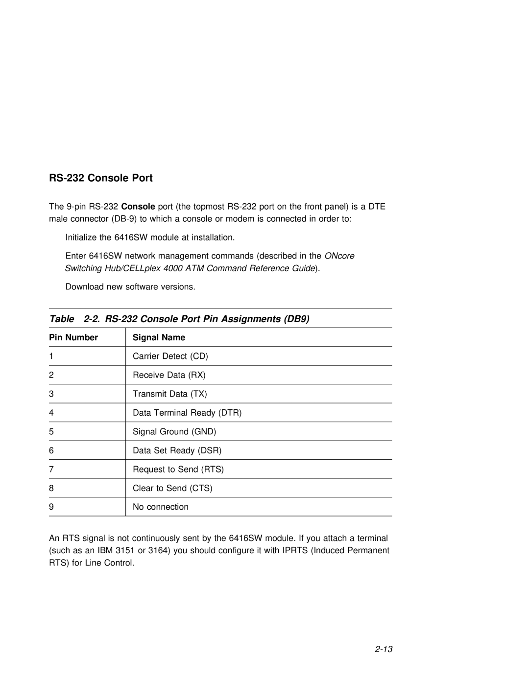 3Com 6416SW manual Console Port, Switching Hub/CELLplex 4000 ATM Command Reference Guide, Pin 