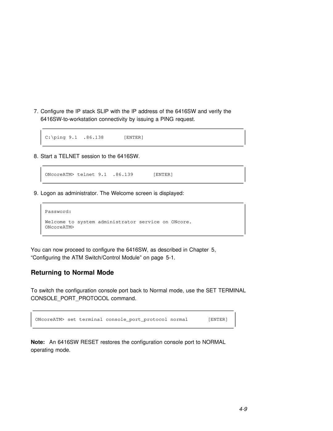 3Com 6416SW manual Returning to Normal Mode 