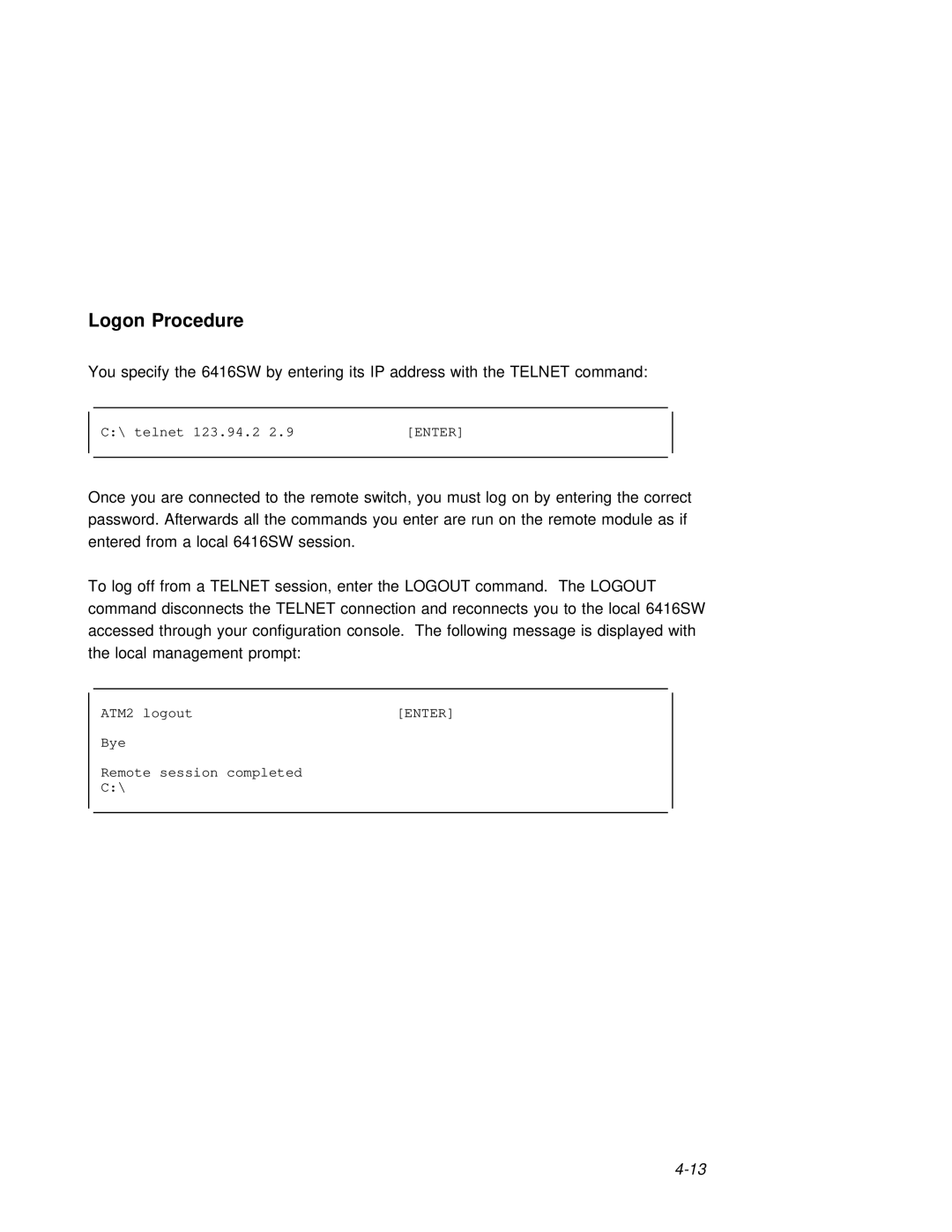 3Com 6416SW manual Logon Procedure 