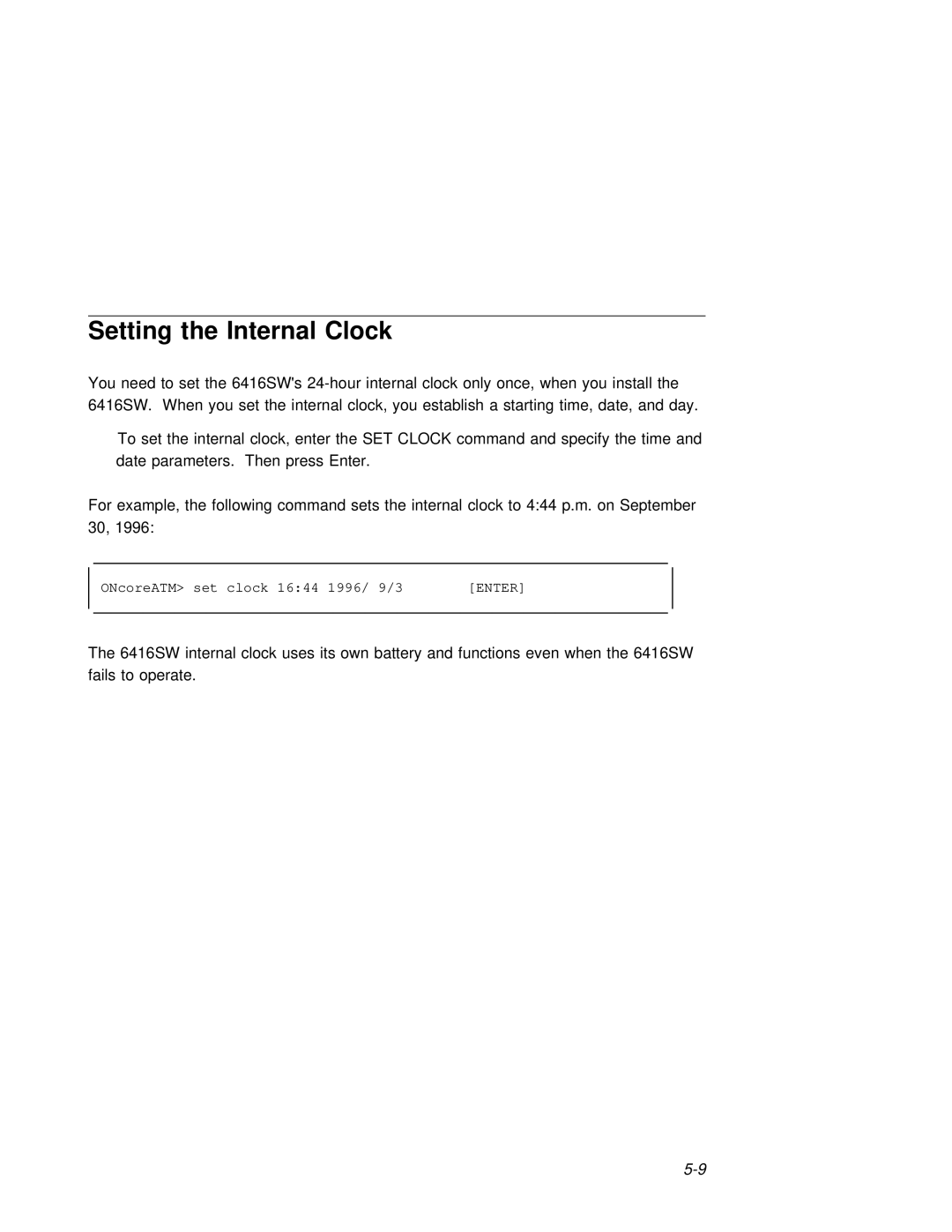 3Com 6416SW manual Setting Internal Clock 