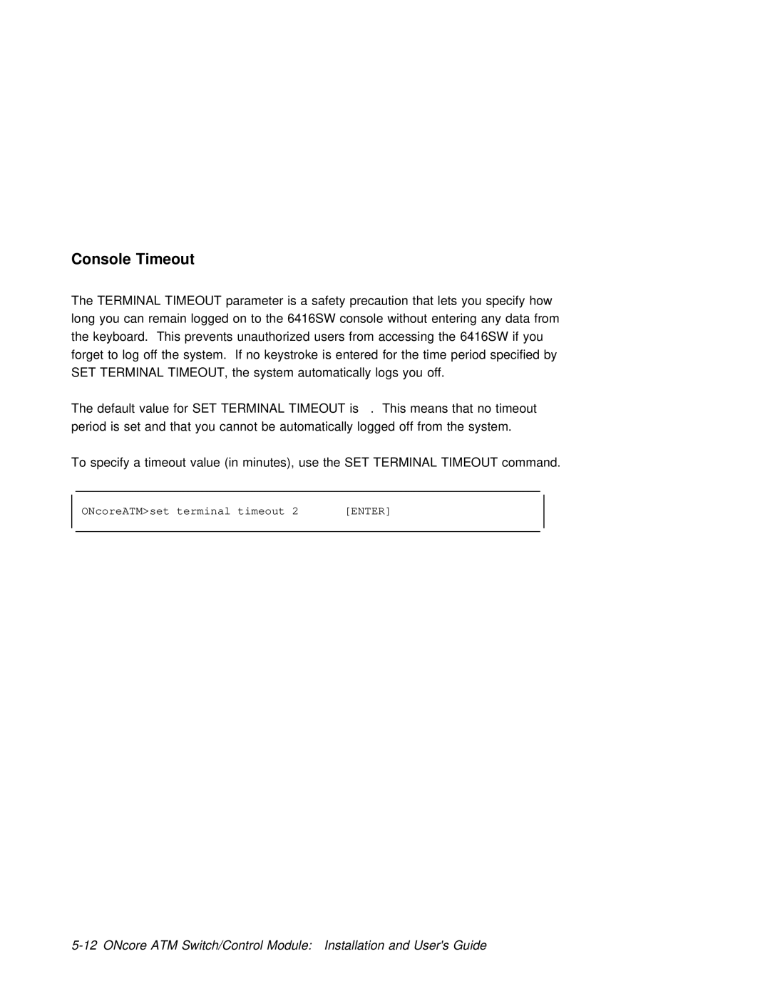 3Com 6416SW manual Console Timeout, SET Terminal Timeout 