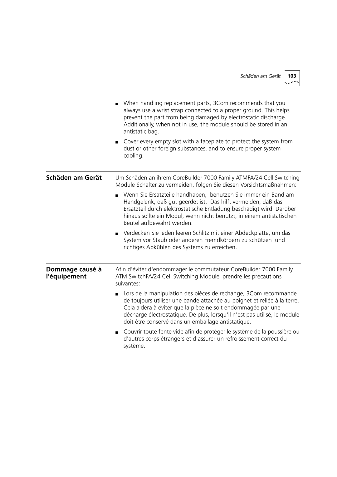 3Com 7000 manual Schäden am Gerät 