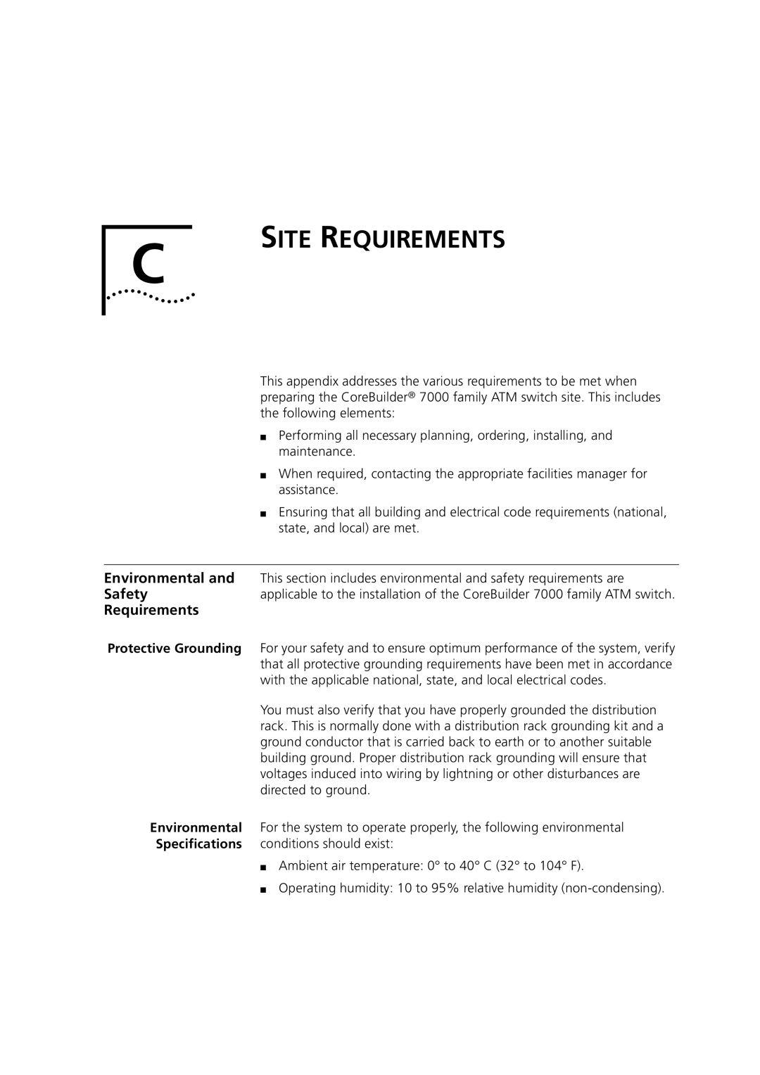 3Com 7000 manual Site Requirements 