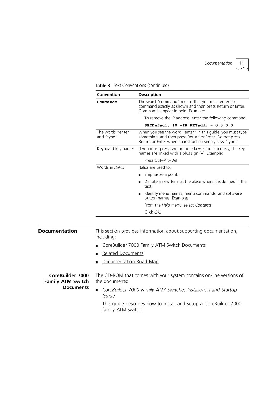 3Com 7000 manual Documentation, CoreBuilder Family ATM Switch Documents 