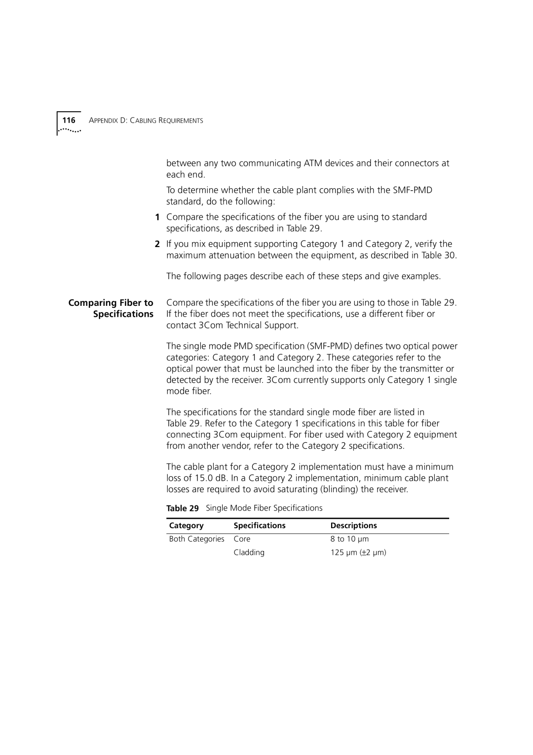 3Com 7000 manual Category Specifications Descriptions 