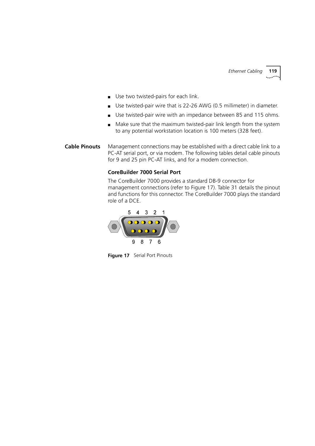 3Com manual CoreBuilder 7000 Serial Port, Serial Port Pinouts 