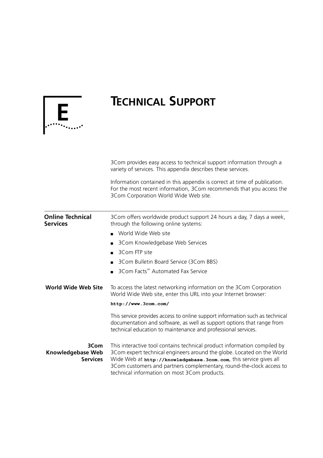 3Com 7000 manual Technical Support, Online Technical, Services, 3Com 