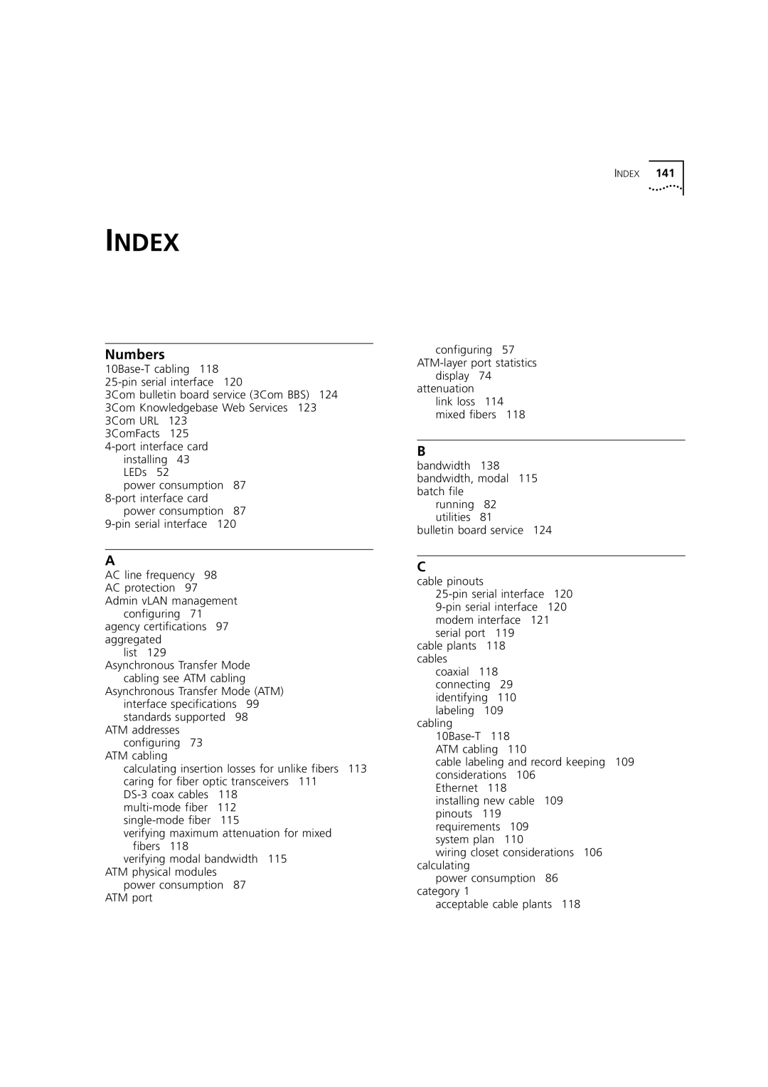 3Com 7000 manual Index 