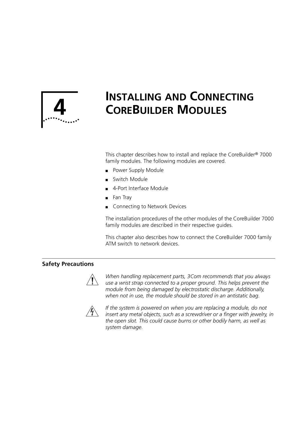 3Com 7000 manual Core Builder Modules, Safety Precautions 