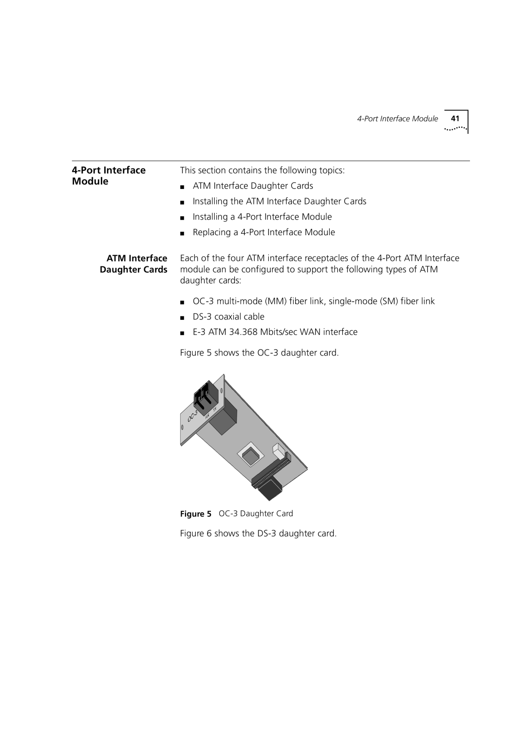 3Com 7000 manual Port Interface Module, ATM Interface Daughter Cards 