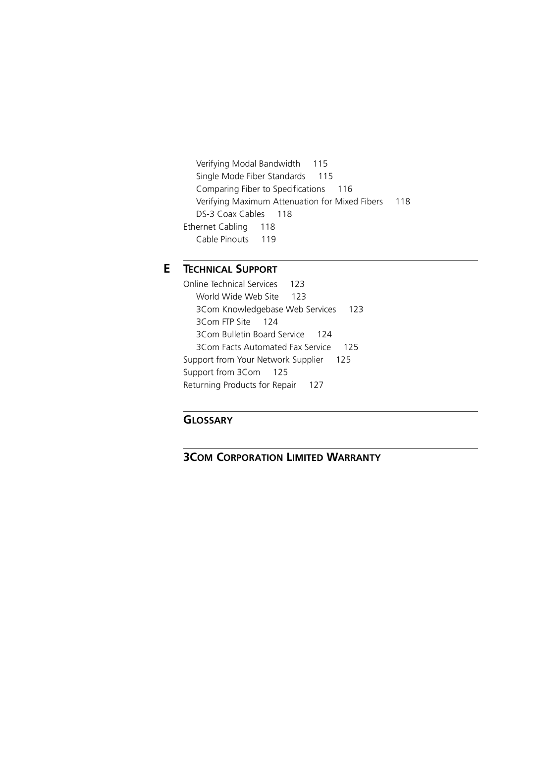 3Com 7000 manual Glossary 3COM Corporation Limited Warranty 