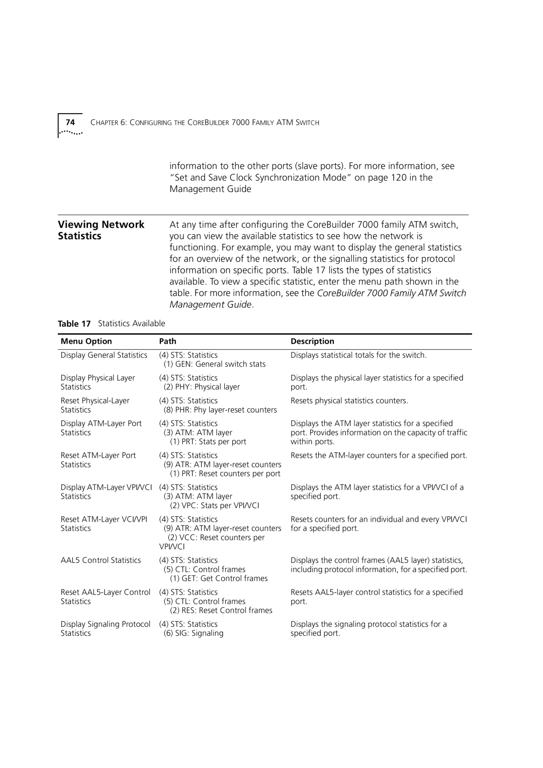 3Com 7000 manual Menu Option Path Description, Vpi/Vci 