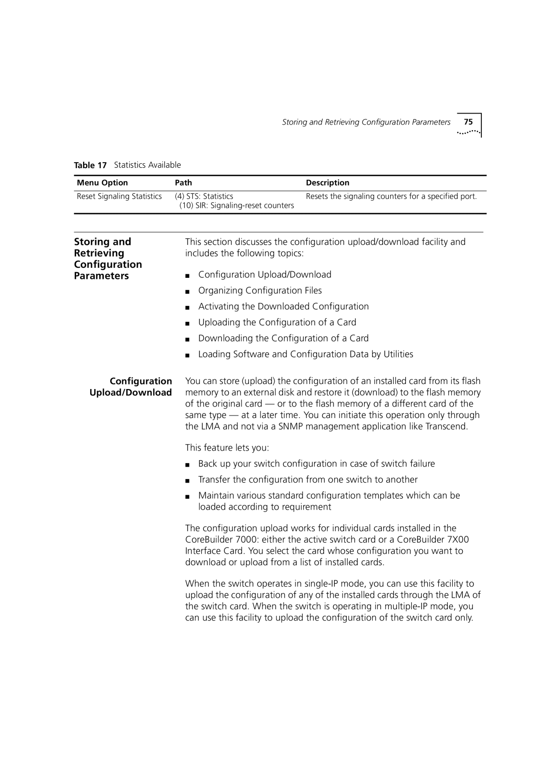 3Com 7000 manual Storing, Retrieving, Parameters 