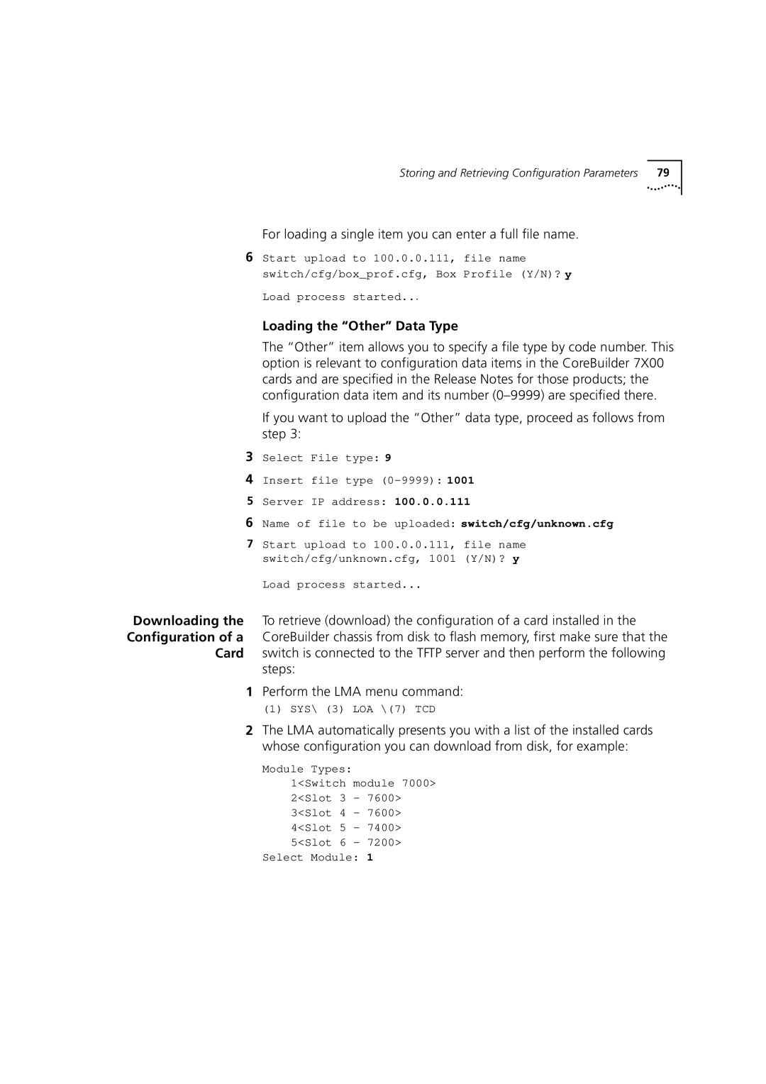 3Com 7000 manual For loading a single item you can enter a full file name, Loading the Other Data Type 