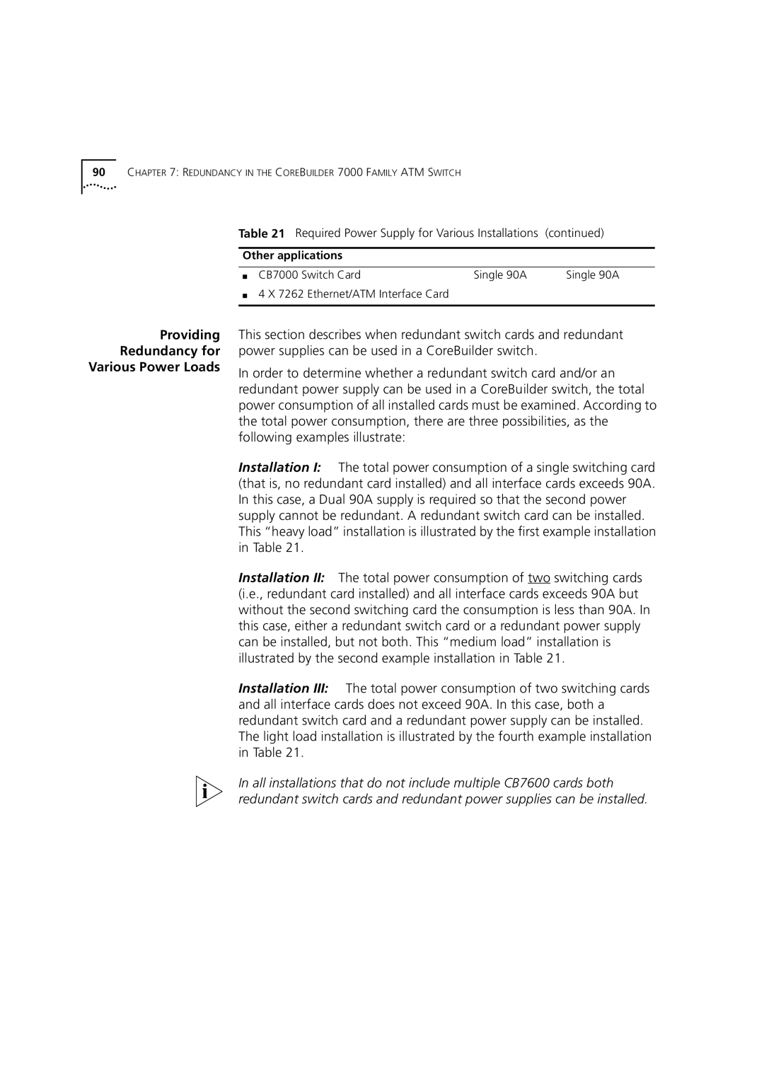 3Com 7000 manual Providing Redundancy for Various Power Loads, Other applications 